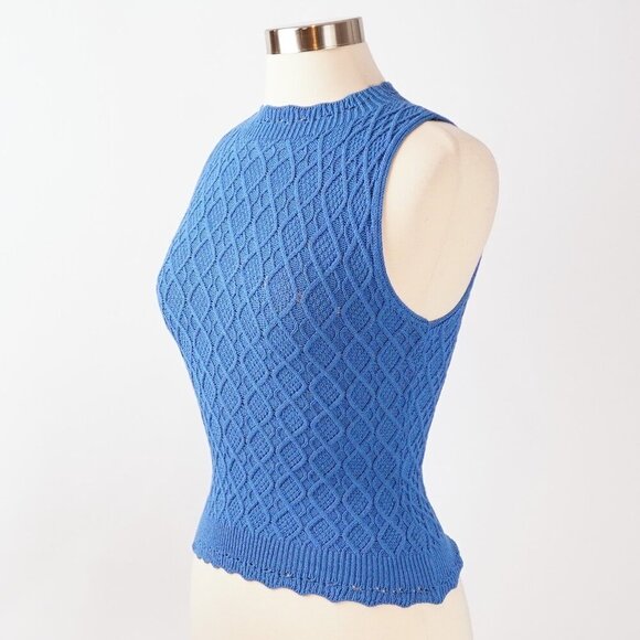 Blue Sleeveless Scalloped Hem Knit Blouse - Medium - Picture 2 of 4
